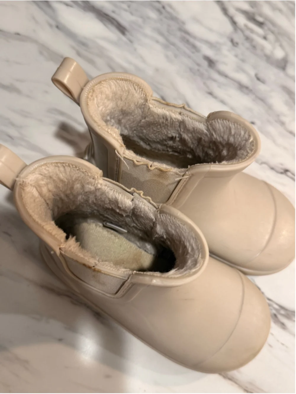 Bearpaw Toddler Girl Rain Boots Size 8 Beige Faux Fur Lined